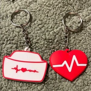 Heartbeat Keychain Set - Red and White